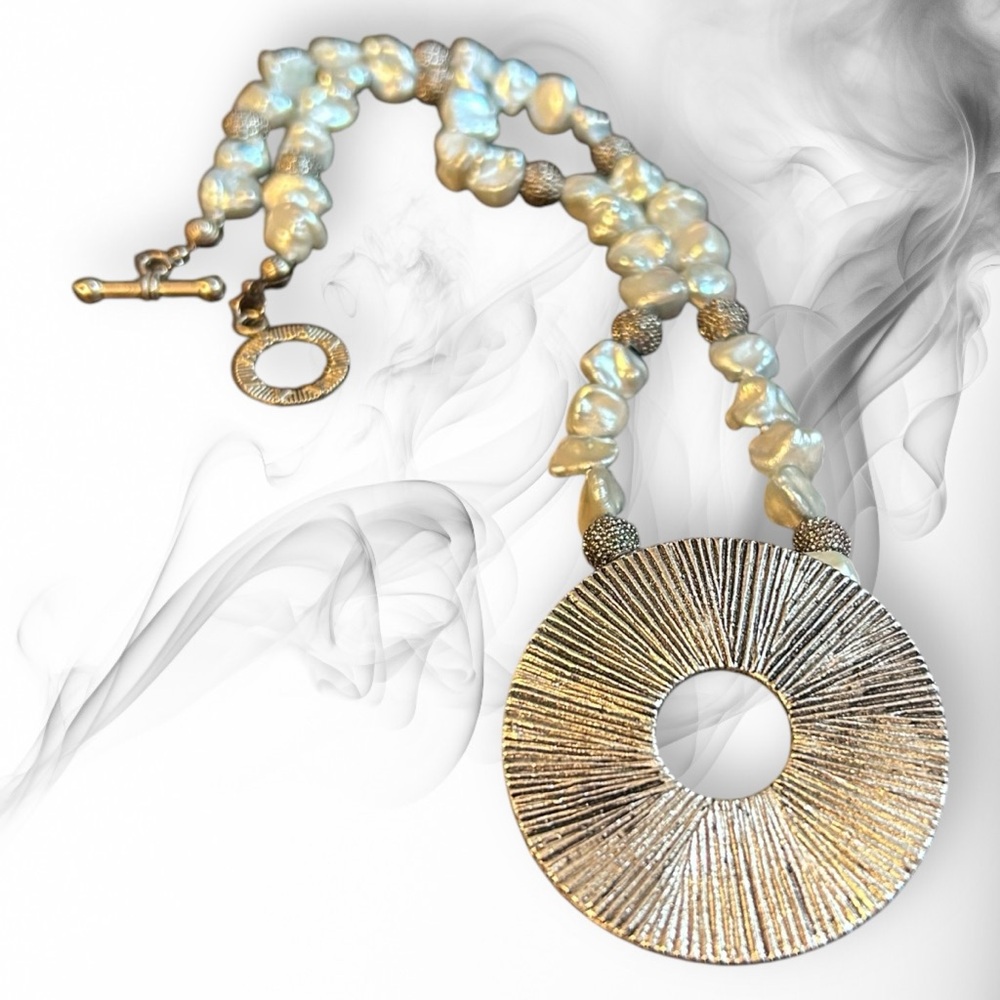 Hand Crafted Necklace Pearls Blue Freshwater Authentic Hand-Knotted Silk - Picture 2 of 8